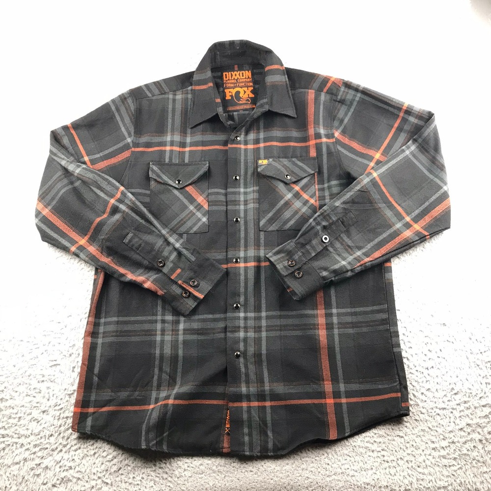Dixxon Flannel Co x Fox Racing Shirt Mens L Black Orange Plaid D-Tech